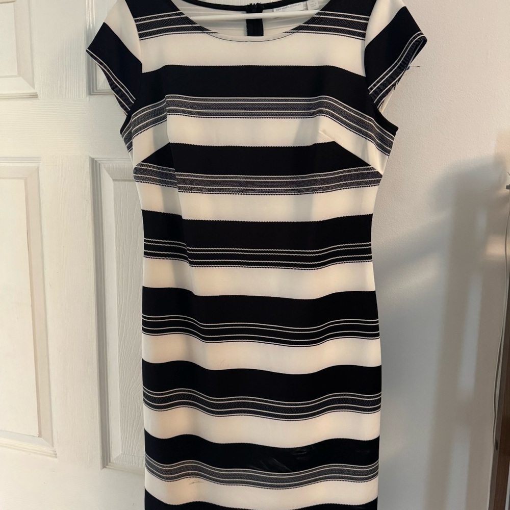 New York & Company Black and White Striped Midi Dress